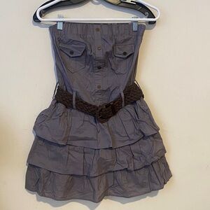 Strapless Tiered Ruffle Dress with Braided Belt - Slate Gray